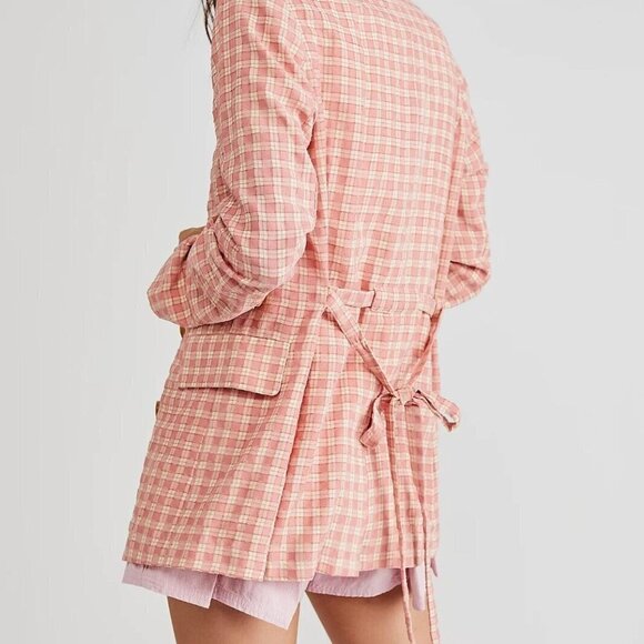 Free People Olivia Pink Gingham Blazer NWT - Picture 3 of 15